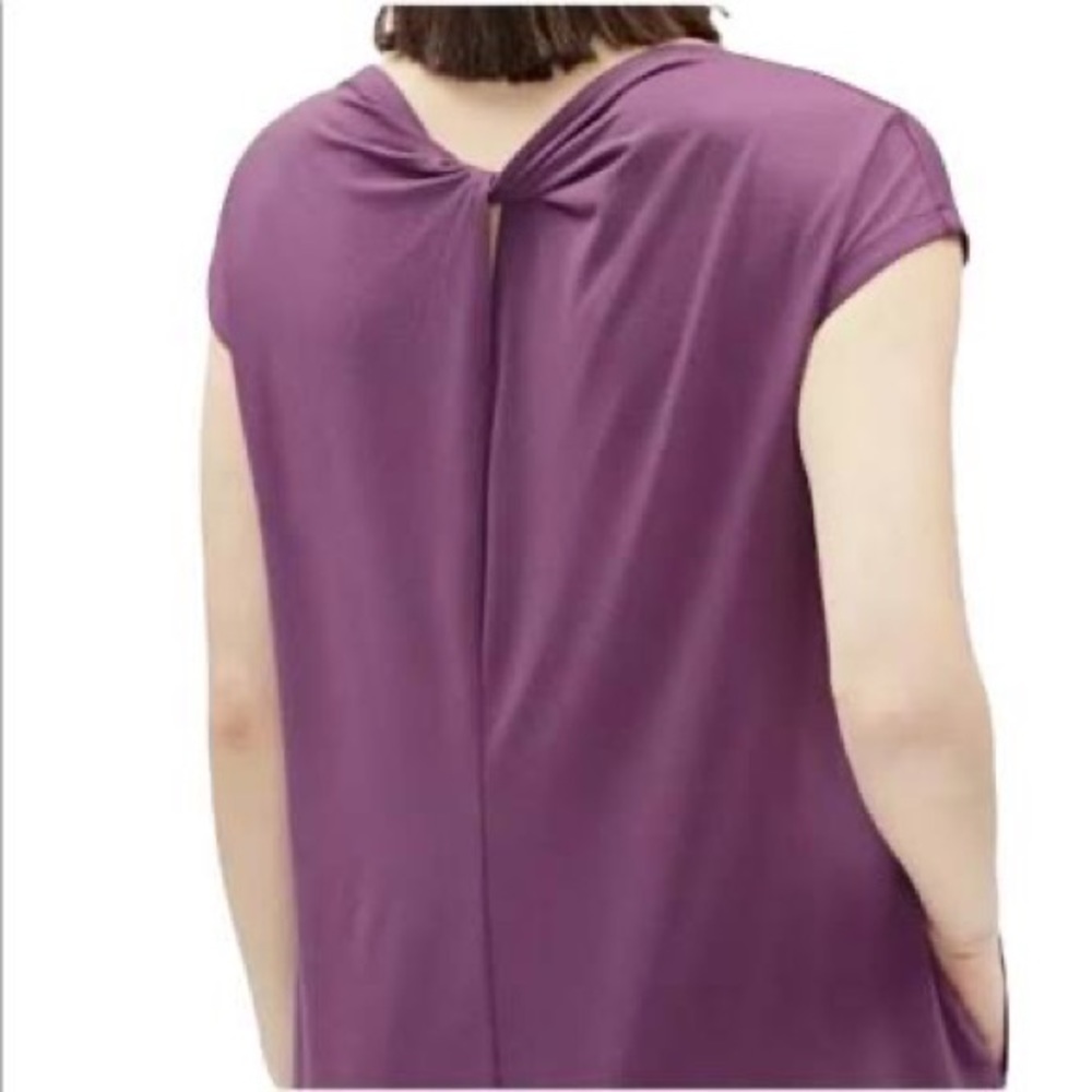 Eileen Fisher Curan Purple Bateau Neckline Twist Back Jersey Dress Size Medium - Picture 3 of 12